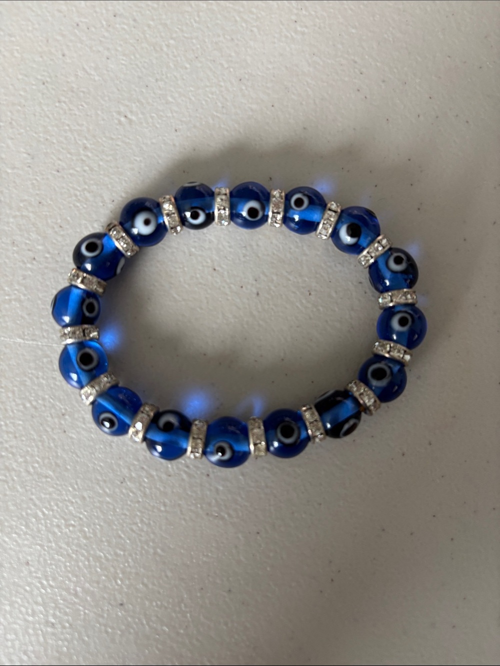 Blue Evil Eye Bead Stretch Bracelet with Rhinestone Spacers
